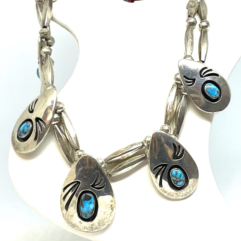 Vintage Navajo Sterling Silver Turquoise Beaded Necklace One of a Kind